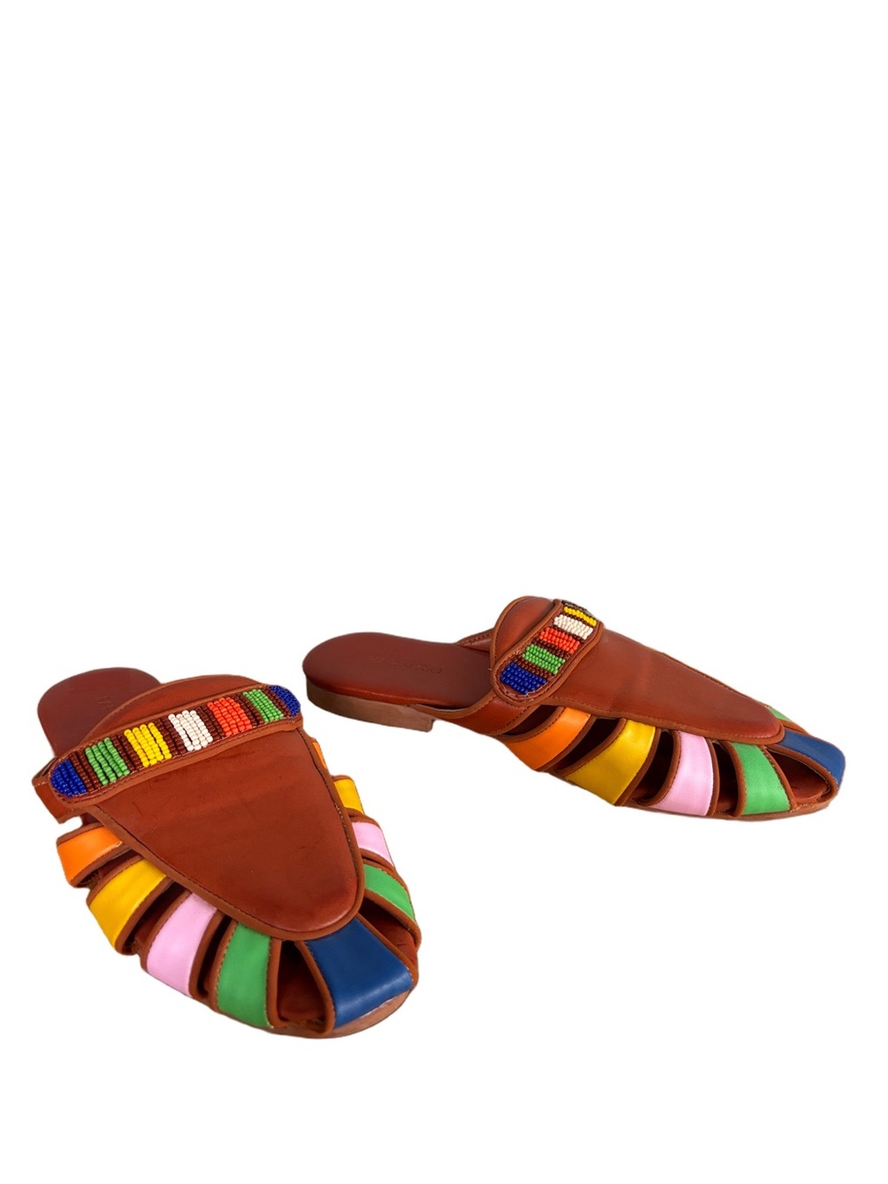 Farm Rio Rust Rainbow Beaded Mule Slides Boho Brazilian size 8.5 - Picture 2 of 8